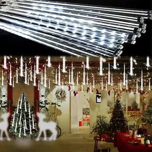 LED Meteor Shower Lights Outdoor Falling Rain Drop Icicle for for Tree Wedding - Picture 1 of 31