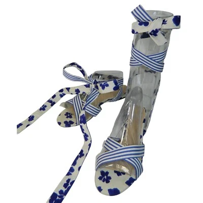 Sandalias Cabi Gladiador Talla 10 Rayas Púrpura Azul Blanco Floral Tela Zapatos Planos Foto 1 de 4