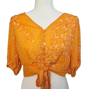 Neu Joie Bluse kleines Hemd Blumen orange Knopf Fliege vorne bauchfrei Boho Chic - Bild 1 von 11