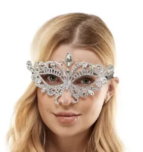 New Silver Metal Rhinestone Butterfly Masquerade Mask Wedding Prom Mardi Gras - Picture 1 of 6