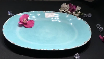 Tommy Bahama Melamine  Serving Platter Tray 14 x 20 Oval Turquoise Crackle NEW - Image 1 of 4
