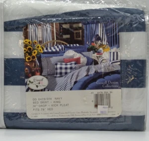 CROSCILL KING BED SKIRT LARGE STRIPE NAVY/WHITE TAILORED DENIM COLLECTION - Picture 1 of 1
