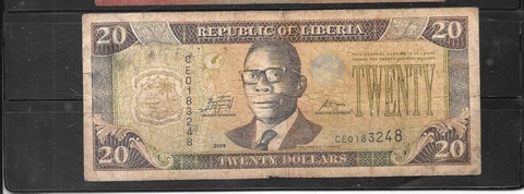 LIBERIA #28e 2009 VG CIRC OLD $20 DOLLARS BANKNOTE PAPER MONEY CURRENCY NOTE Cover