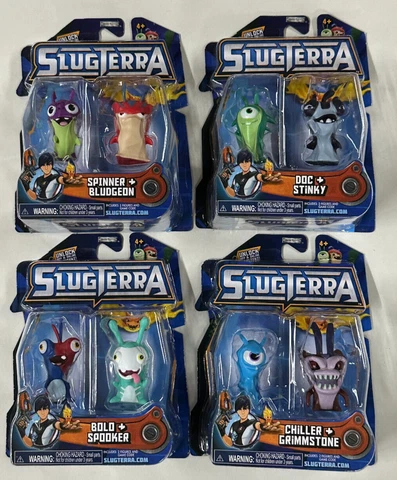 Slugterra Mini Figure 2-Pack LOT of 4 Slugs  8 Figures Total Spinner Bolo Stinky Cover