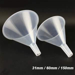 Clear Funnel Plastic Pouring Funnels 31mm 60mm 120mm 150mm Kitchen Petrol Fuel - Picture 1 of 5