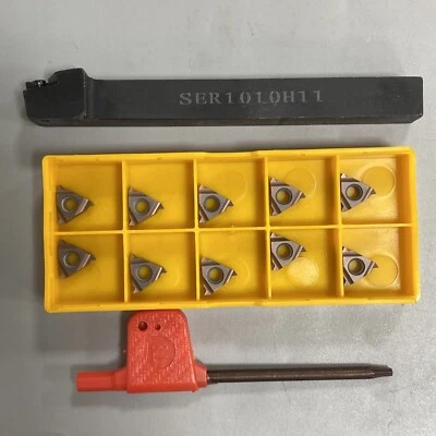 SER1010H11 External thread turning tool holder +10pcs 11ER A60 Carbide insert - Image 1 of 4
