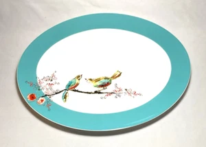 Lenox ~ schöne Porzellan 16" ovale PLATTE mit Vögeln & Türkis Band (Zirp) - Bild 1 von 8