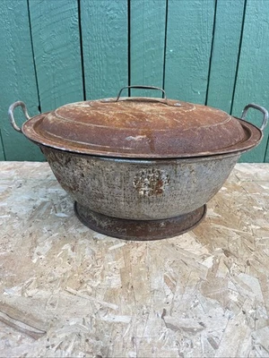 Large Antique Vintage Dough Riser Bread Pan Tin Bowl With Vented Lid - Image 1 of 4