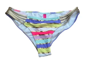 Bikini de playa a rayas Victorias Secret para mujer con correa dorada pequeño - Imagen 1 de 6