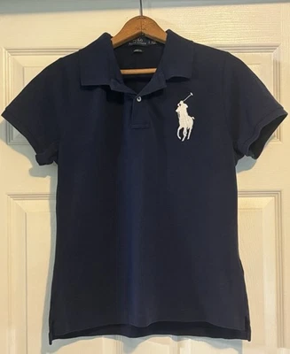 Polo Ralph Lauren Women’s Skinny Fit Big Pony Polo Shirt Navy Blue Size L - Image 1 of 4