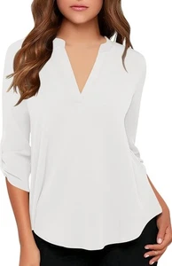 blusa da lavoro roswear donna business casual scollo a V maniche con polsini bianca XL - Foto 1 di 5