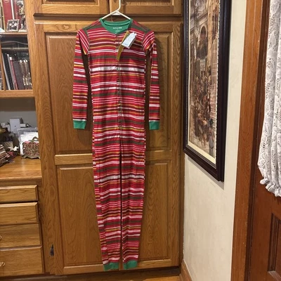 NUEVO CON ETIQUETAS ~ LITTLE BLUE HOUSE por Hatley Holiday Stripes Niños Unión Traje/Puerta Trampa ~Talla 12 Foto 1 de 4