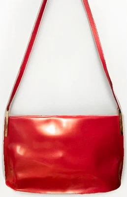 Furla Red Patent Leather Shoulder Bag Baguette Purse Tote Made in Italy - Image 1 of 4