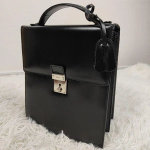 GUCCI Handle Bag Logo Metal Fittings 2-Way Flap Black Used - Picture 1 of 19