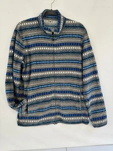 Uniqlo Women’s Large Blue Fair Isle Full Zip Fleece Pocket Cozy Sweater Jacket - Picture 1 of 16