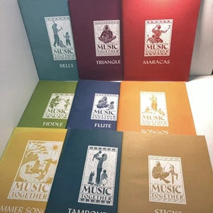 Lot Music Together 9 Books TRIANGLE FIDDLE TAMBOURINE BONGOS MARACAS BELLS STICK - Picture 1 of 4