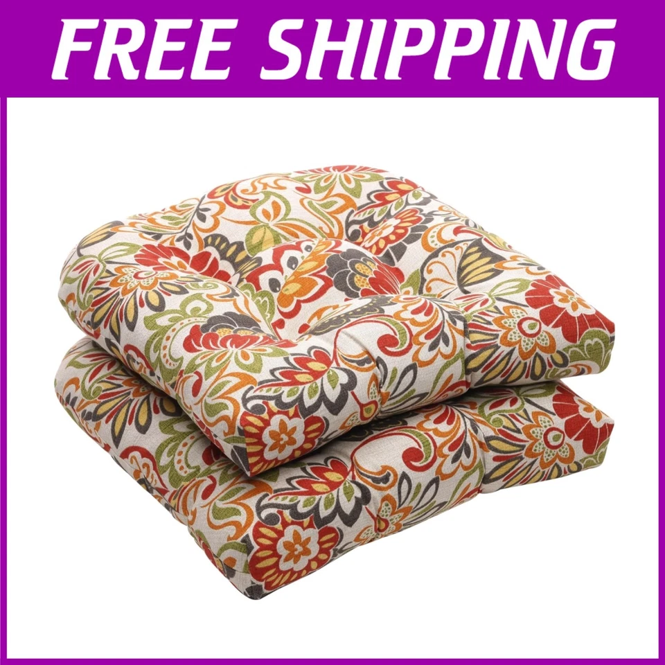 Cojines de asiento de silla florales acolchados - 19"x19" resistentes a la intemperie y a la decoloración, juego de 2 Foto 1 de 4