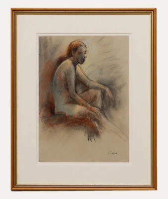 J. Sheppard - Medios mixtos enmarcados del siglo XX, desnudo sentado Foto 1 de 4