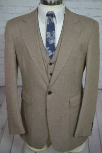 Vintage Mens Brown Polyester REVERSIBLE 2 Pc VEST Combo PAIR 38R Jacket - Picture 1 of 11