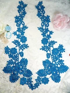 Lace Appliques Turquoise Vine Embroidered Mirror Pair Costume Motifs 15" DH85 - Picture 1 of 1