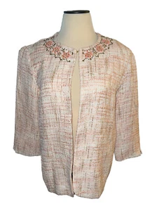 Alfred Dunner Blazer Pink Embellished Open Front Jacket Women’s Size 12 Petite - Picture 1 of 11