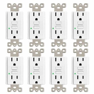GFI GFCI Outlet 15 Amp 125Volt Ground Fault Receptacle LED w/Wall Plate White ×8 - Picture 1 of 12