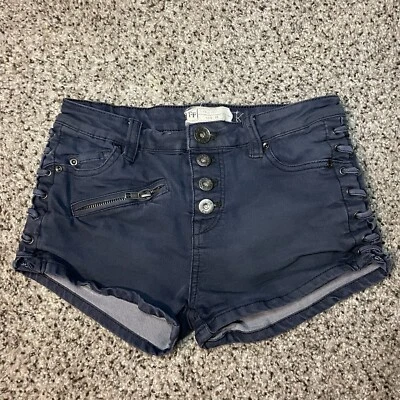 Pantalones cortos Free People Lone Ranger para mujer azul marino con cordones laterales botón mosca talla 24 Foto 1 de 4