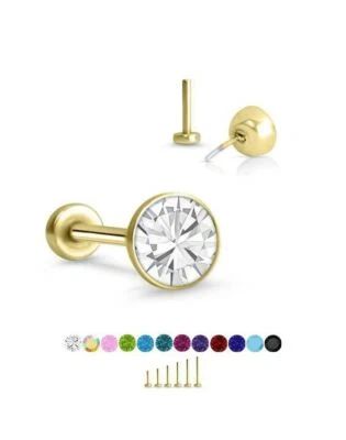 Threadless Labret Nose Ring Monroe Push Pin Stud Yellow Gold Steel 4mm CZ - Image 1 of 2