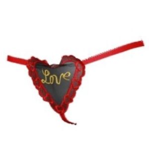 Red Love Heart Shaped Crotchless Thong UK 6 - 8 Sheer Mesh Micro Crotch Ouvert