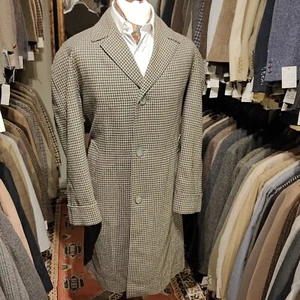 Vintage Mens 46R 48R Dogtooth Check Pea Coat Tweed Jacket Harris Style 1950s - Picture 1 of 15