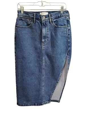Falda midi de mezclilla azul tiro bajo Abercrombie & Fitch talla 27/4 abertura lateral recortada Foto 1 de 4