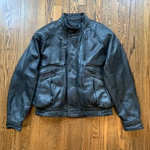 Vintage Harley Davidson Leather Black Biker Jacket 90s Motorcycle Zip Up Size 48 - Picture 1 of 5