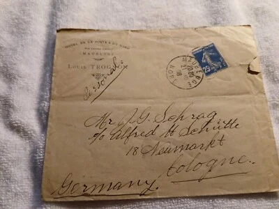 FRANCE(-1908-)-ADVERTISING-HOTEL DE LA POSTE & DU NORD-COVER-TO-GERMANY-#132 - Image 1 of 3