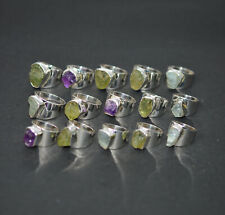 WHOLESALE 15PC 925 SOLID STERLING SILVER ROUGH GREEN AMETHYST MIX RING LOT B