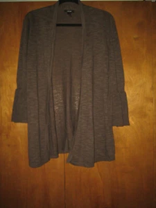Gray Linen Open Front Cardigan. 3/4 Flutter Sleeve. NWOT - Picture 1 of 11