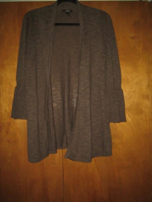 Gray Linen Open Front Cardigan. 3/4 Flutter Sleeve. NWOT - Image 1 of 4
