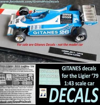 F1 Collection Ligier JS11 GITANES Wasserrutsche Decals Maßstab 1:43 1979 Laffite - Bild 1 von 4