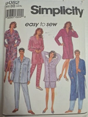 Pijama Bata Camisón Hombre Damas L XL Simplicidad 8082 Patrón de Costura Fácil Foto 1 de 4