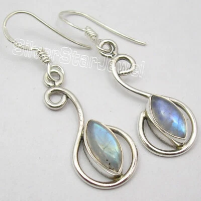 OFERTAS HOY LIQUIDACIÓN AZUL 5x10 mm PIEDRA LUNAR Joyería Pendientes Plata 925 1.6" Foto 1 de 3