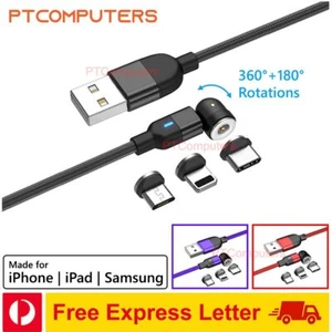 Magnetic 540 Fast Charging Cable Phone Charger For Type-C Micro USB iPhone 3in1 - Picture 1 of 22