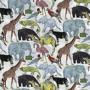 Liberty Fabric Tana Lawn (Queue for the Zoo Green) - Picture 1 of 3