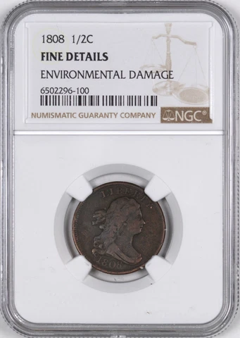 1808 Draped Bust Copper Half Cent 1/2C - NGC Fine Details Cover