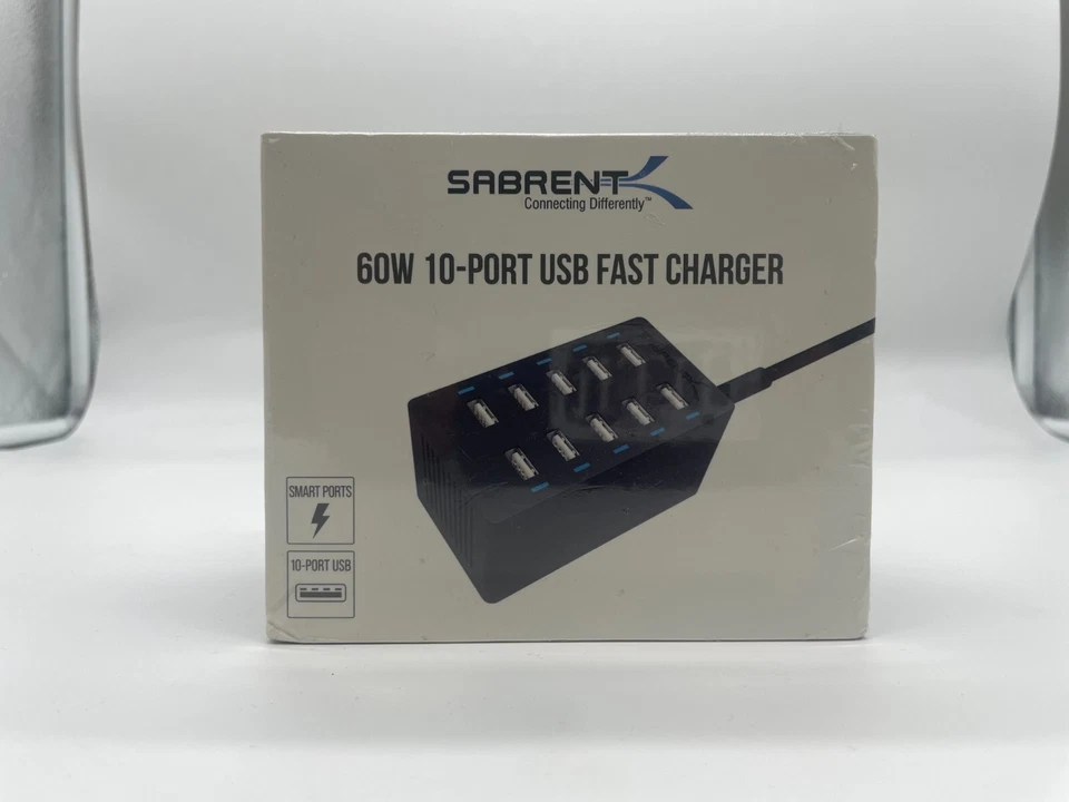Estación de carga USB Sabrent de 10 puertos 12 amperios/60 vatios - negra AX-TPCS Foto 1 de 4