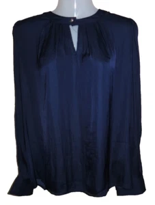 CABLE & GUAGE Navy Long Sleeve Satin Shirt Top Blouse Size Large L - Picture 1 of 4