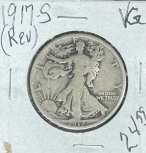 1917-S REV. WALKING LIBERTY SILVER HALF DOLLAR ~ VG ~NICE COIN~ - Picture 1 of 2