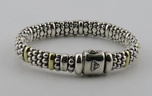 9.2mm Lagos Sterling Silver & 18K Gold Station Caviar Bracelet - Item# S951 - Picture 1 of 9