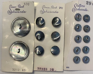 VINTAGE ABALONE SHELL BUTTONS 3 SETS OCEAN SWIRL BY SCHWANDA ON CARD - Picture 1 of 1