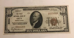 Oley Pennsylvania, First National bank 1929, $10, XF / AU - Picture 1 of 2