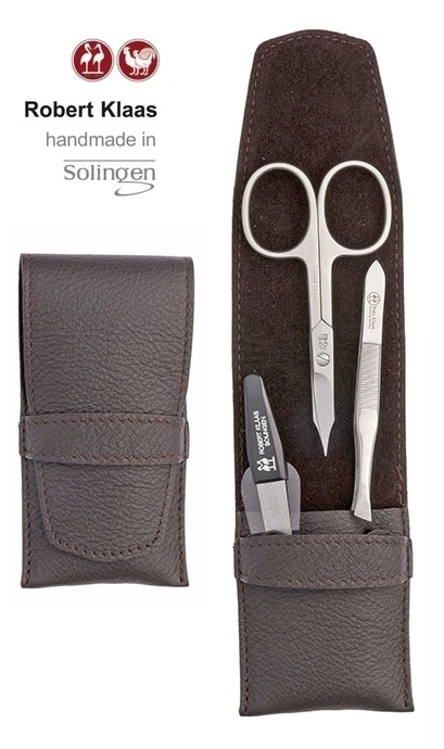 ROBERT KLAAS HECHO A MANO SOLINGEN COMBINADO CONJUNTO DE 3 MANICURA ESTUCHE MARRÓN Foto 1 de 1