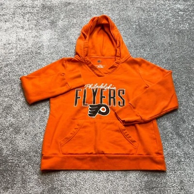 NHL Hoodie Sweatshirt Womens Medium Orange Philadelphia Flyers Hockey Logo VNeck - Image 1 of 4